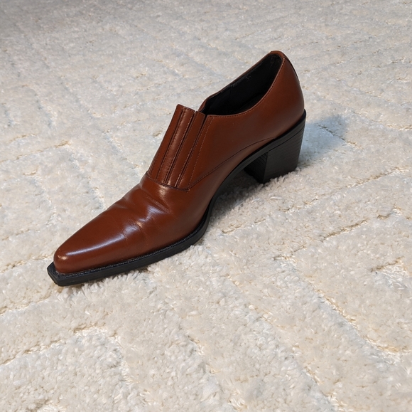 Mootsie a Tootsies Ridge Brown Leather Block Heel Loafer Shoes, 7.5 - Picture 2 of 8